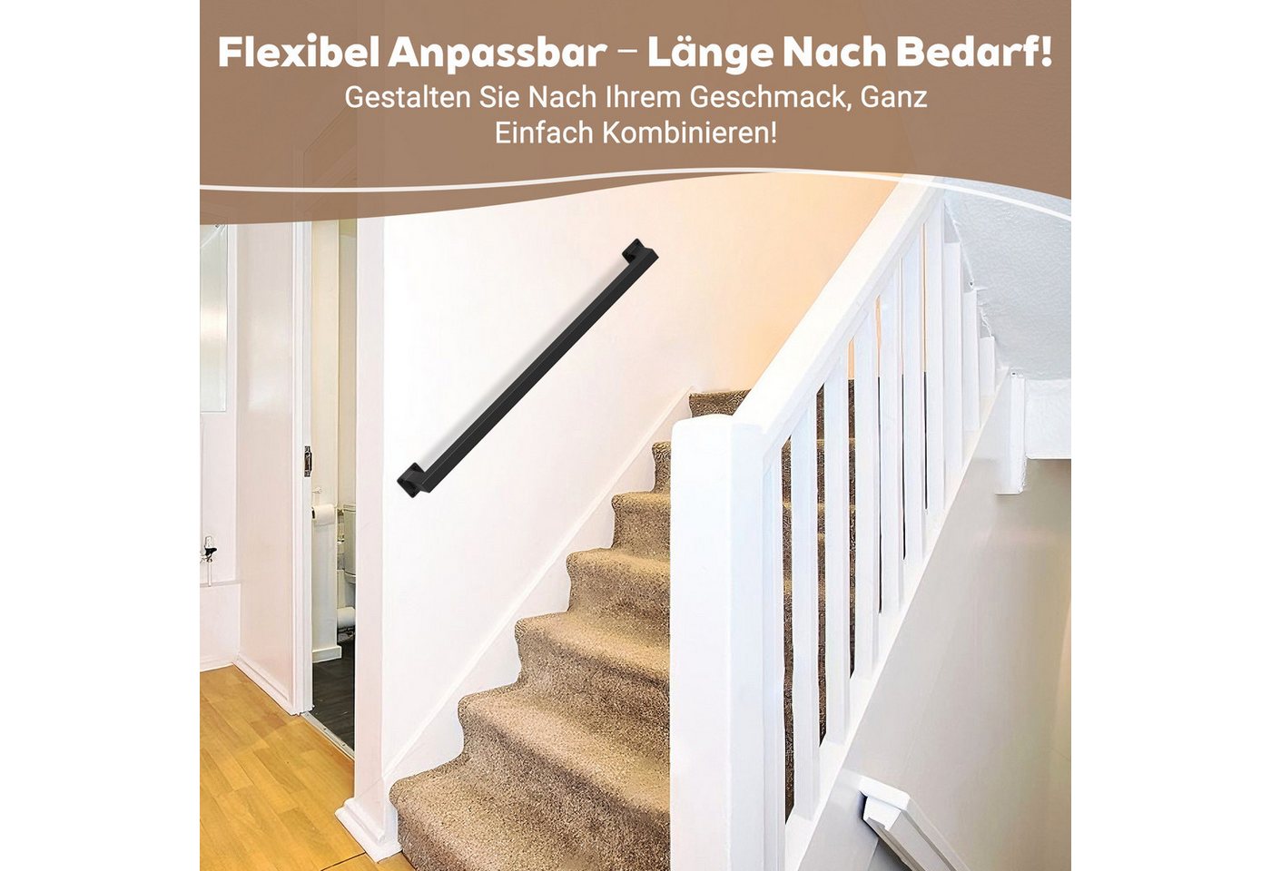 Clanmacy Treppengeländer 150 cm Schwarz, aus Eisen, 30 x 30 mm, zweiteilig, für Treppe und Flur – Bild 5 von 5