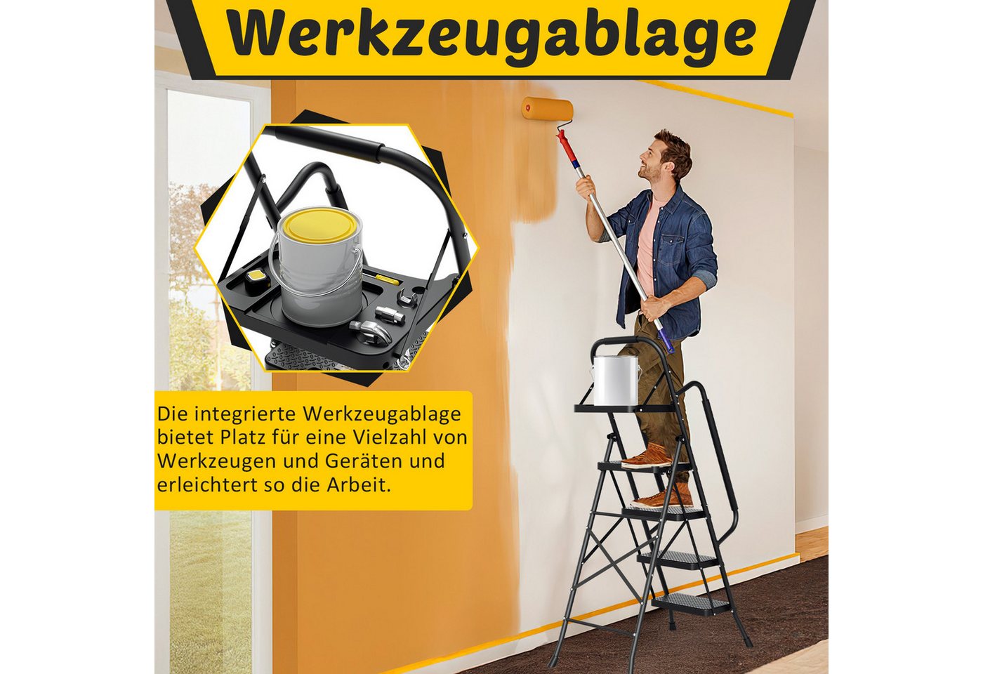 Clanmacy Trittleiter klappbar Trittleiter klappleiter 4 Stufen klappbar Haushaltsleiter – Bild 4 von 5