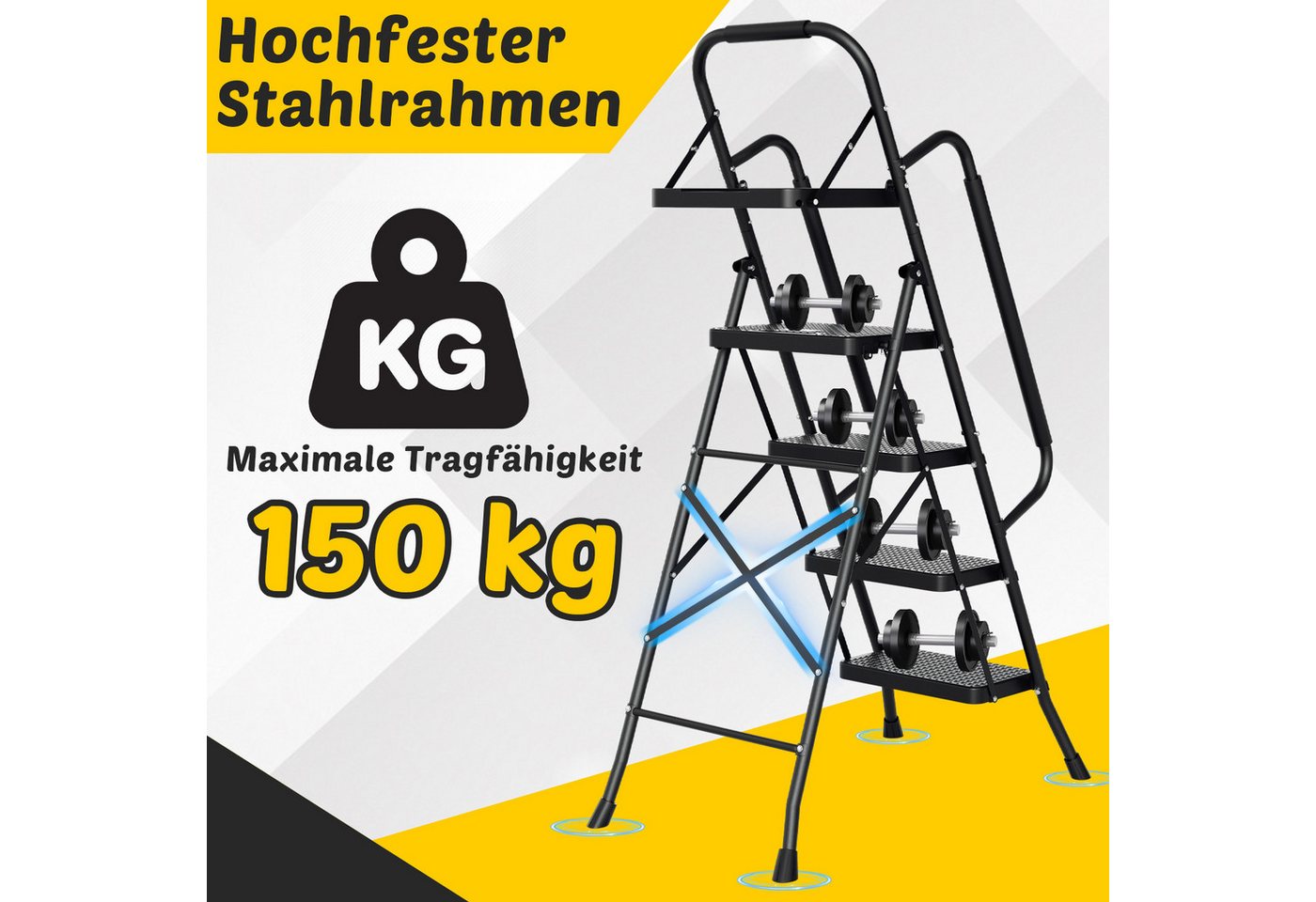 Clanmacy Trittleiter klappbar Trittleiter klappleiter 4 Stufen klappbar Haushaltsleiter – Bild 5 von 5