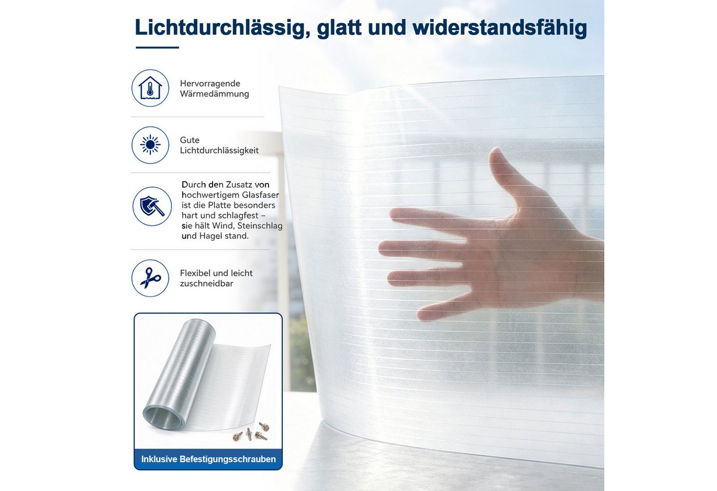 Clanmacy Wellplatte Dachplatte, flexible Lichtplatte, Maße: 50 × 500 cm – Bild 5 von 5