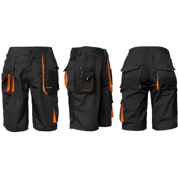 Classic Arbeitsshorts Kurze-Arbeitshose Shorts Cargo-Schutzhose Sommer Schwarz-Orange