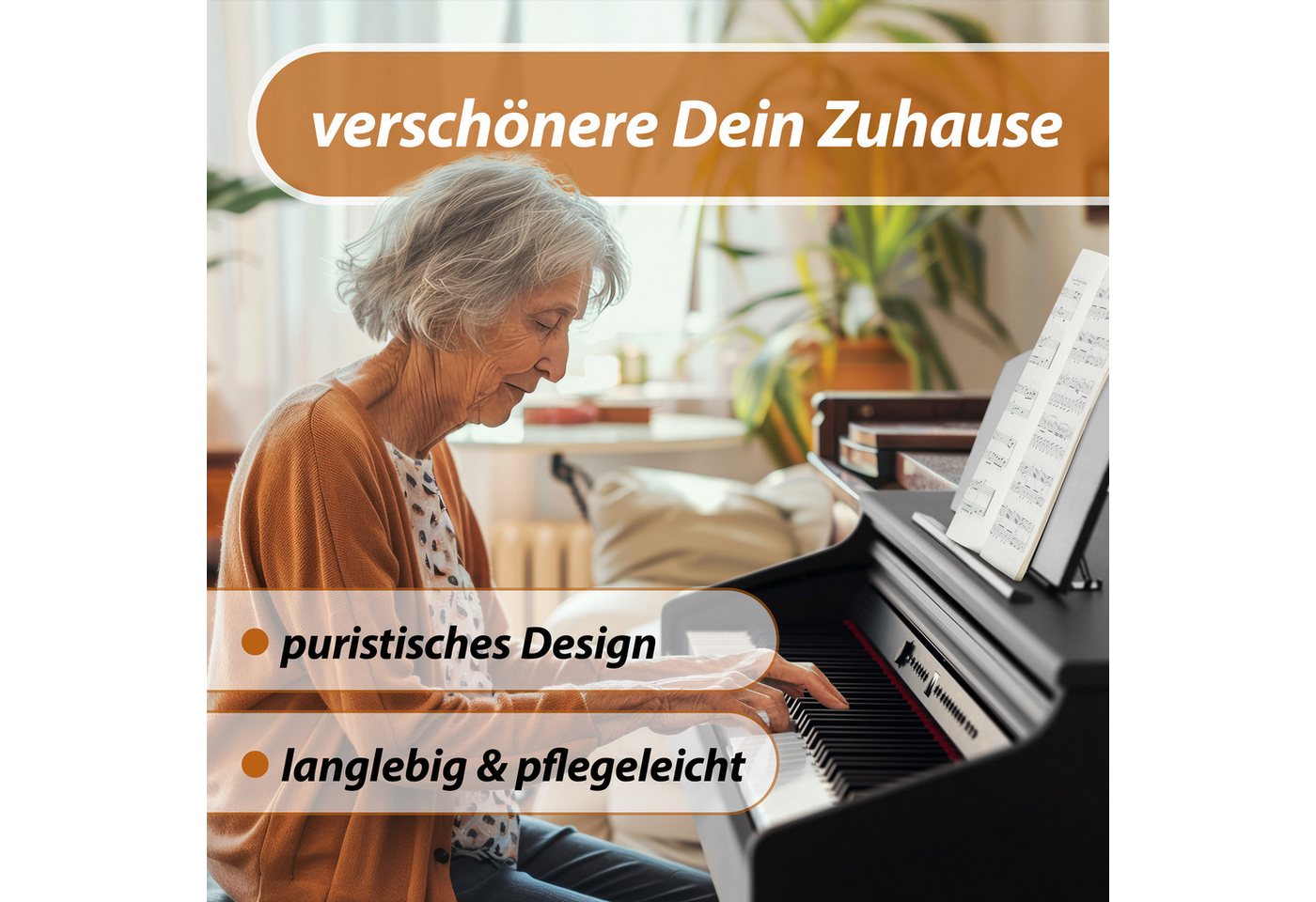 Classic Cantabile Digitalpiano DP-50 E-Piano Set mit 88 Tasten Hammermechanik (Spar-Set, inkl. Klavierbank, Kopfhörer & Schule), Klavier, Layer-, Split-, Twin-P – Bild 4 von 5