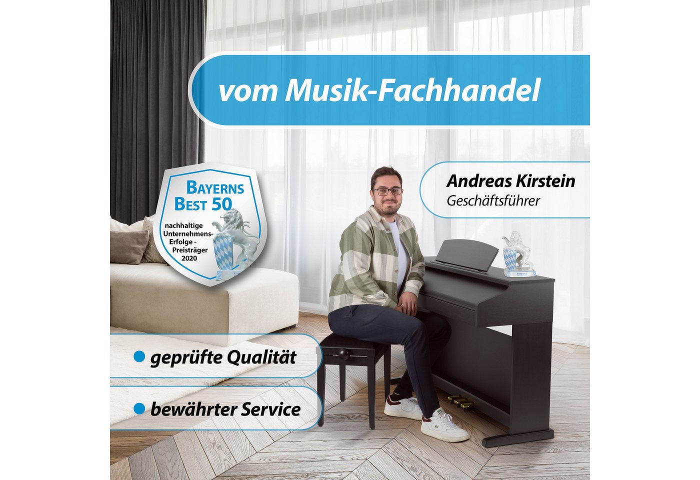 Classic Cantabile Digitalpiano DP-50 E-Piano Set mit 88 Tasten Hammermechanik (Spar-Set, inkl. Klavierbank, Kopfhörer & Schule), Klavier, Layer-, Split-, Twin-P – Bild 5 von 5