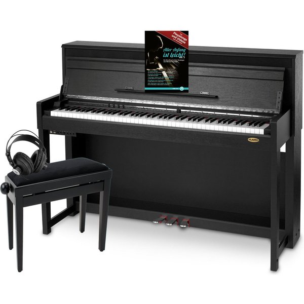 Classic Cantabile Digitalpiano UP-1 SM E-Piano Set - 88 gewichtete Tasten mit Graded Hammer-Tastatur (Spar-Set, inkl. Klavierbank, Kopfhörer & Schule), Klavier 