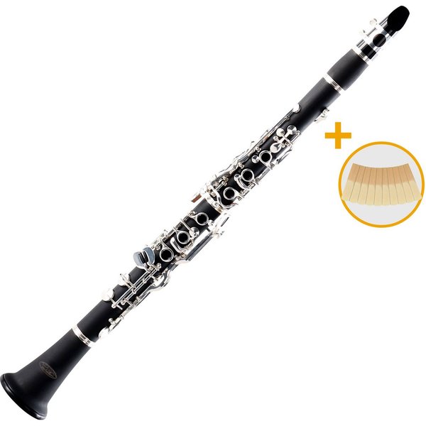 Classic Cantabile Klarinette CLK-20 Reed Set - aus ABS Kunststoff Bb Deutsch, Inklusive Koffer, 10er Pack Blätter und Putztuch, 20 Klappen, 6 Ringe - Ebonit-Kor
