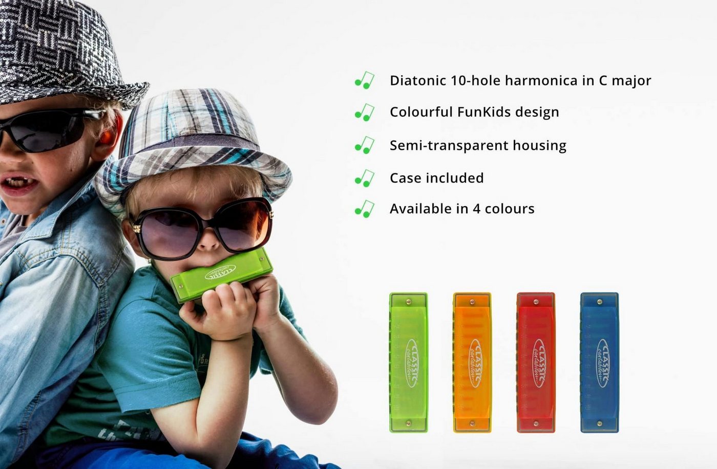 Classic Cantabile Mundharmonika FunKids Blues Harmonica ideal für Kinder, C-Dur C, diatonisch, inkl. Kunststoff-Etui, 20 Stimmzungen aus Phosphorbronze – Bild 4 von 5