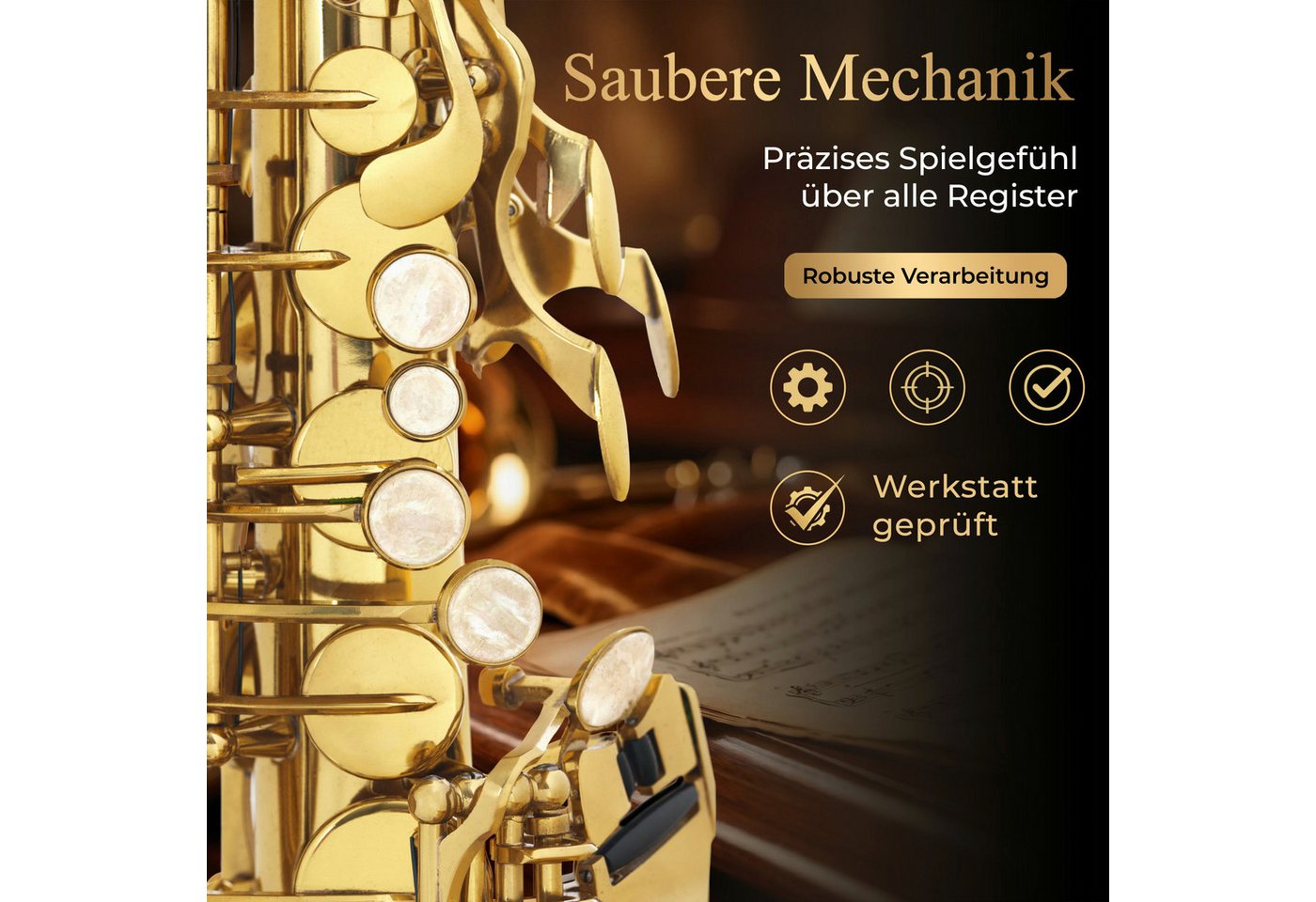 Classic Cantabile Saxophon Alt Saxophon, Alto Sax Spar-Set, 9-St., Set mit Koffer und Zubehör, Altsaxophon mit Hoch-Fis-Klappen – Bild 4 von 5