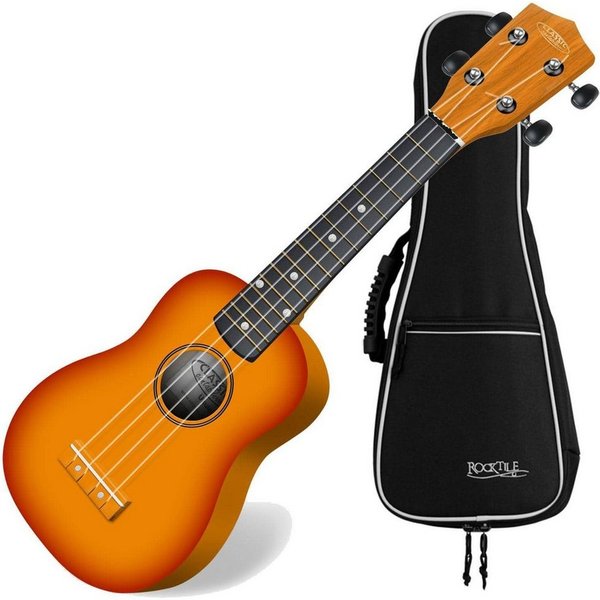 Classic Cantabile Ukulele Sopranukulele (Ukulele, Uke, 15 Bünde, leichtgängige Gitarrenmechanik), Spar-Set inklusive Gigbag
