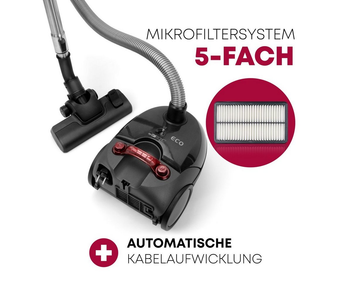 CLATRONIC Bodenstaubsauger BS 1300 N, mit 5-fach Mikrofiltersystem, 700 Watt – Bild 3 von 5