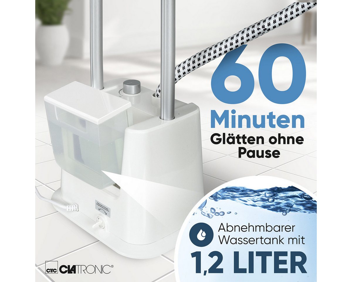 CLATRONIC Dampfbügelstation TDC 3809, Stand-Dampfglätter, 1,2L, bis zu 60 min. bügeln – Bild 4 von 5
