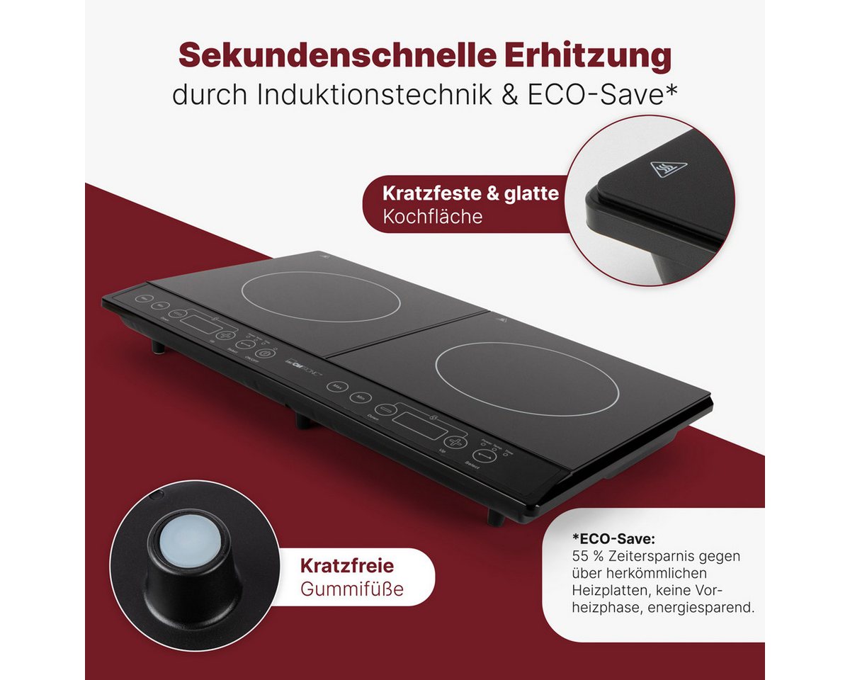 CLATRONIC Doppel-Induktionskochplatte DKI 3609, ECO-Save, 10 Temperaturstufen, Sensor Touch – Bild 2 von 5