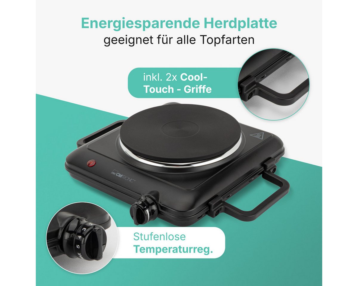 CLATRONIC Einzelkochplatte EKP 3582, für Camping, Küche, Büro, 1500W, Ø ca. 180 mm – Bild 3 von 5