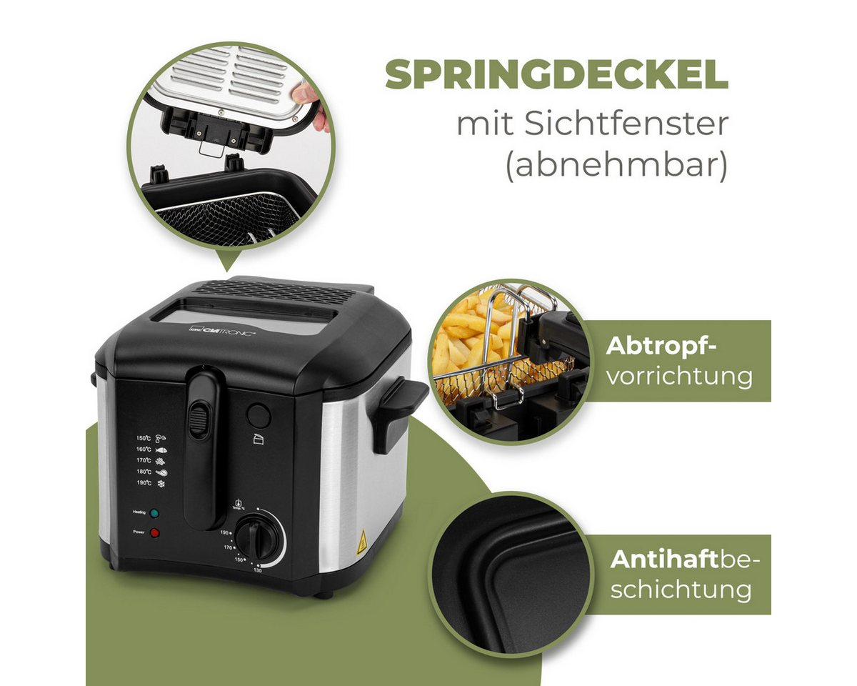 CLATRONIC Fritteuse FR 3649, Friteuse mit Fett, 2,5 L, Fritteuse 130-190°C – Bild 3 von 5