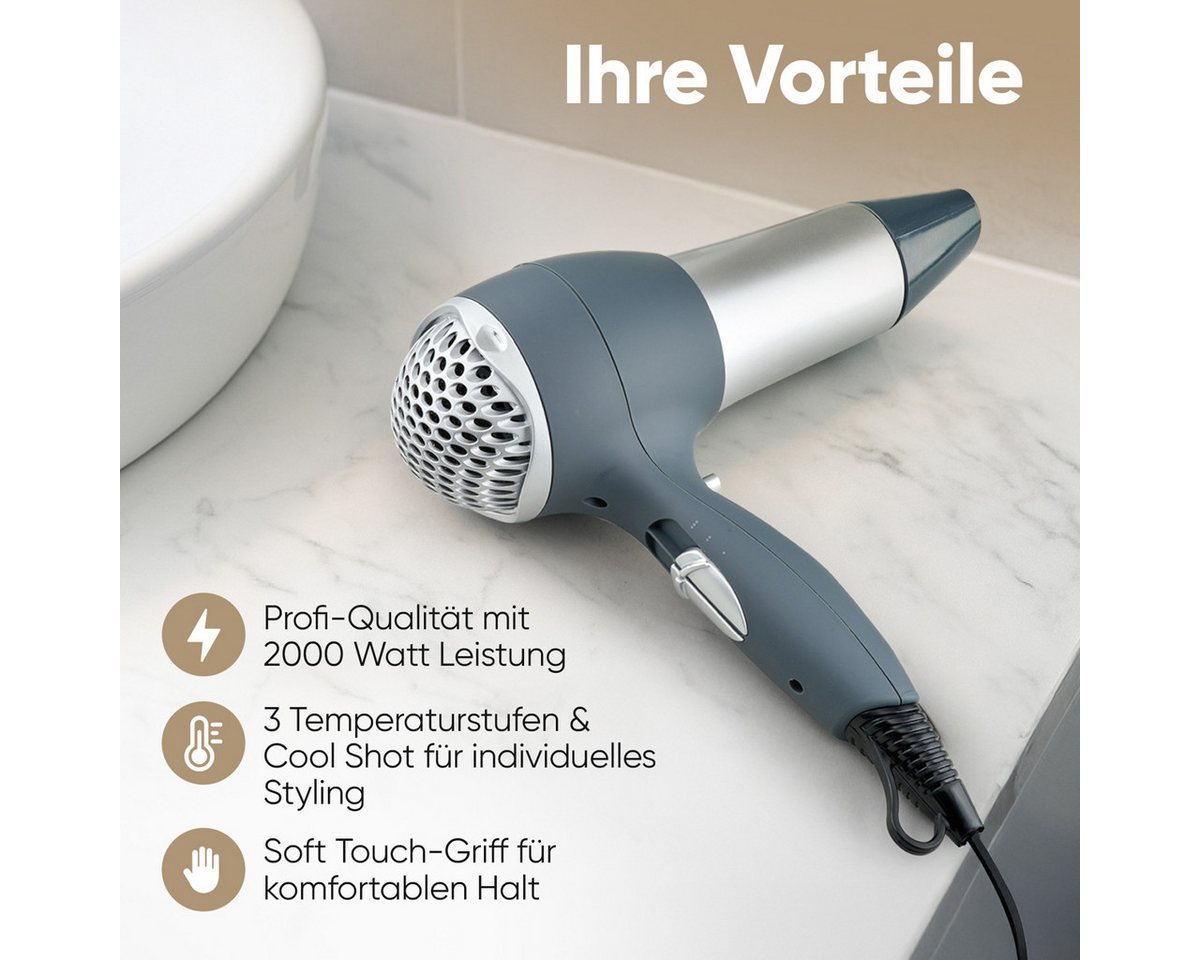 CLATRONIC Haartrockner HTD 3055, Haartrockner mit Diffusor und Formdüse, 2000W – Bild 5 von 5