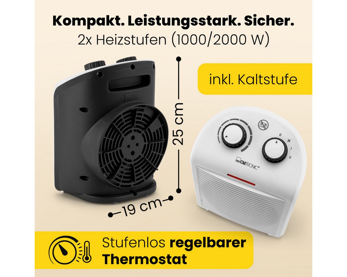 CLATRONIC Heizlüfter HL 3761, mobil & kompakt, Ventilatorfunktion, max. 2000W – Bild 3 von 5