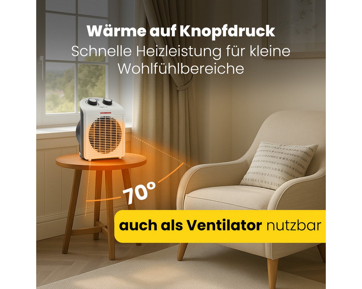 CLATRONIC Heizlüfter HL 3761, mobil & kompakt, Ventilatorfunktion, max. 2000W – Bild 5 von 5