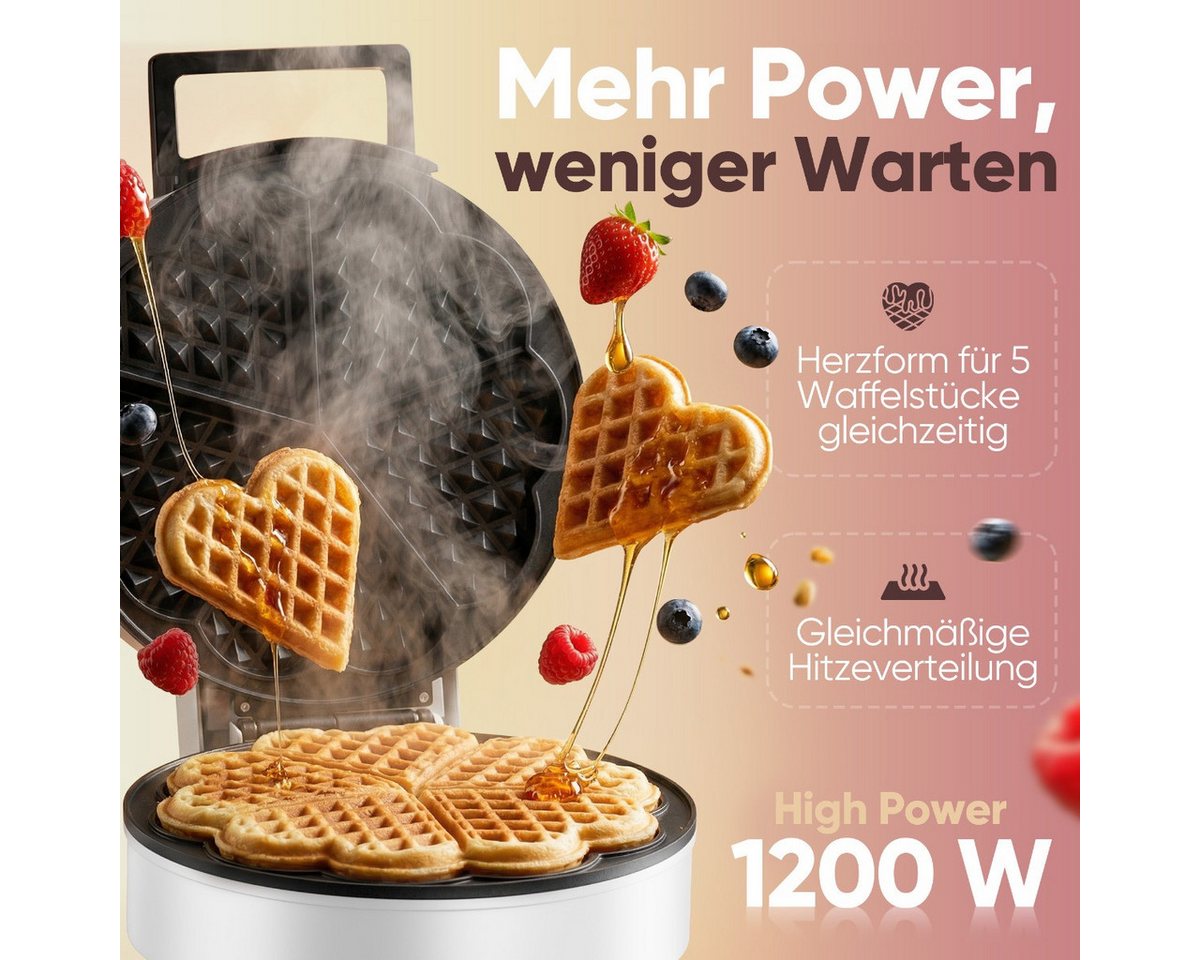 CLATRONIC Waffeleisen WA 3832, Waffeleisen Herzform, Antihaftbeschichtung, 1200W – Bild 2 von 5