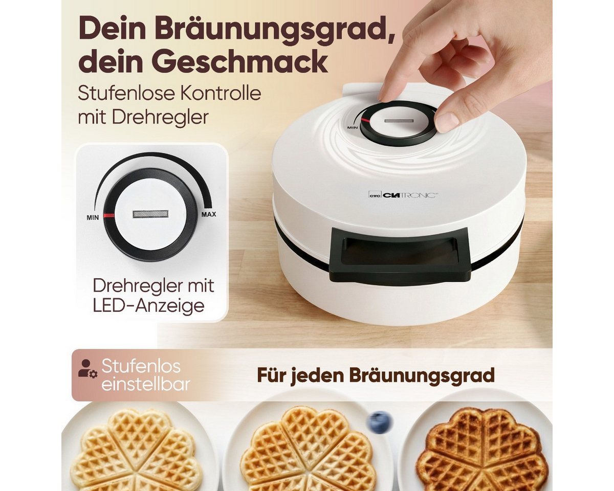 CLATRONIC Waffeleisen WA 3832, Waffeleisen Herzform, Antihaftbeschichtung, 1200W – Bild 4 von 5