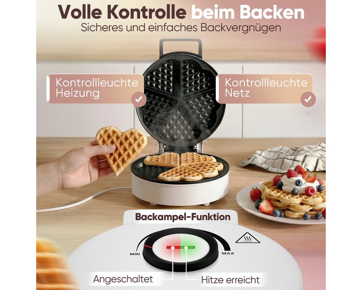 CLATRONIC Waffeleisen WA 3832, Waffeleisen Herzform, Antihaftbeschichtung, 1200W – Bild 5 von 5