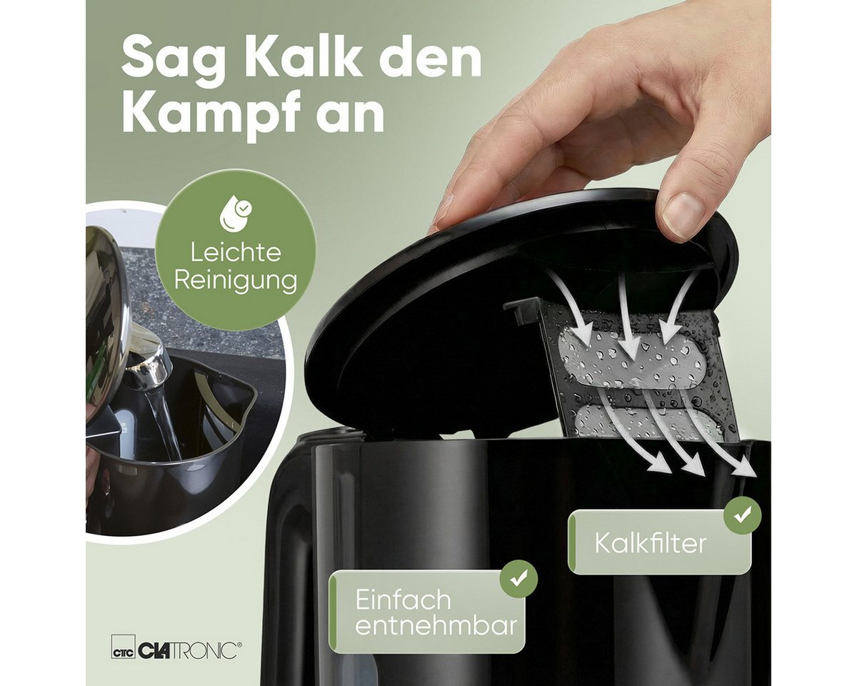 CLATRONIC Wasserkocher WK 3834, Wasserkocher 1L, 900W, Einhandbedienung – Bild 5 von 5