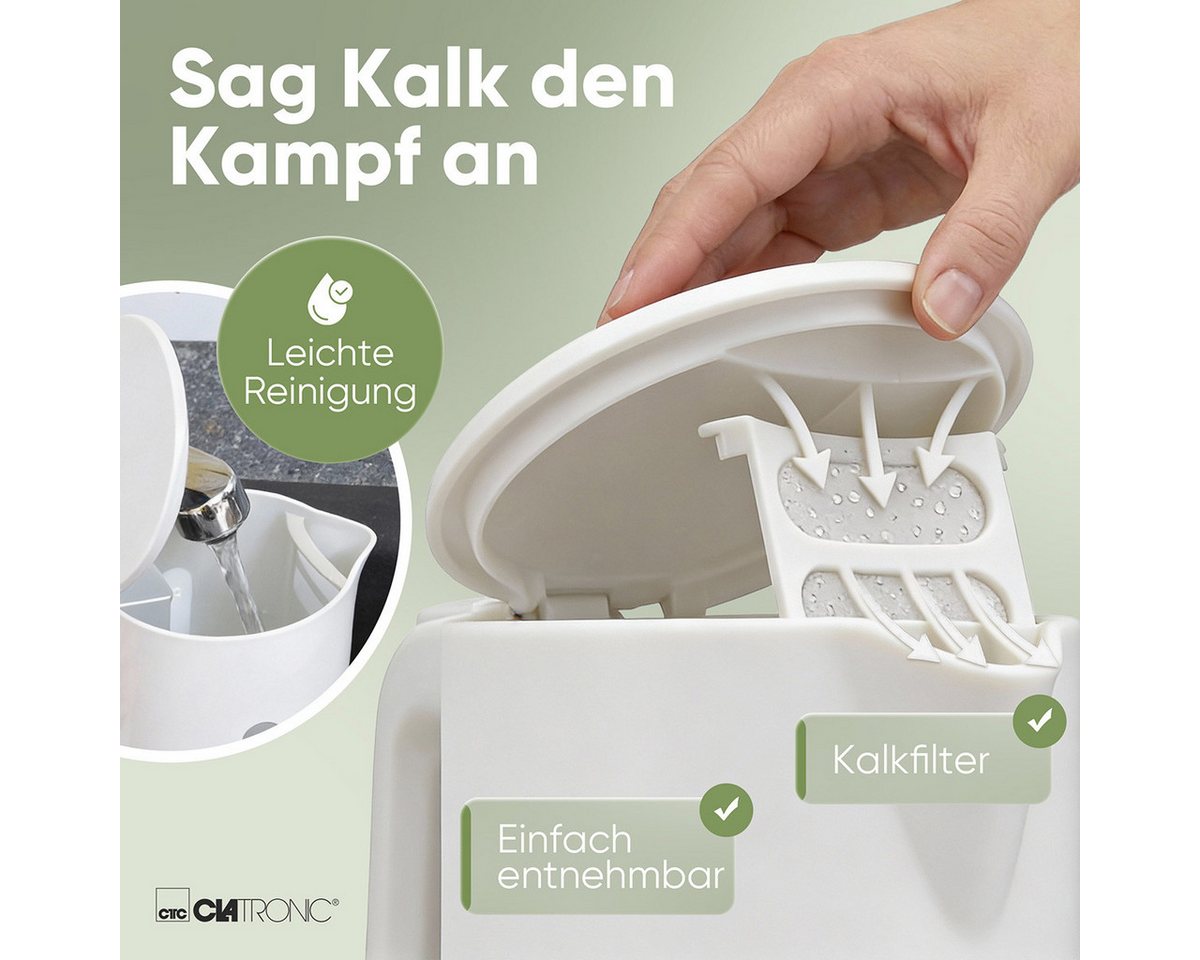 CLATRONIC Wasserkocher WK 3834, Wasserkocher 1L, 900W, Einhandbedienung – Bild 5 von 5