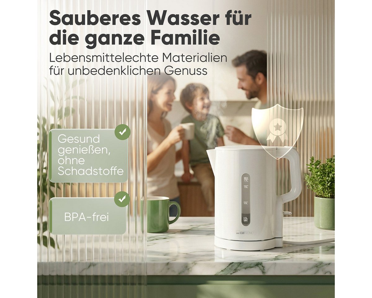 CLATRONIC Wasserkocher WK 3835, Wasserkocher 1,7L, 2200W, Einhandbedienung – Bild 4 von 5