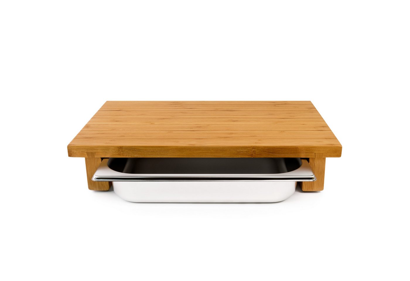 cleenbo Schneidebrett mit Auffangschale - Profi Holz Küchenbrett aus Bambus- 43 x 29 x 7,5cm, Holz, Antibakterielles Holzbrett mit Auffangschale aus Edelstahl – Bild 2 von 5