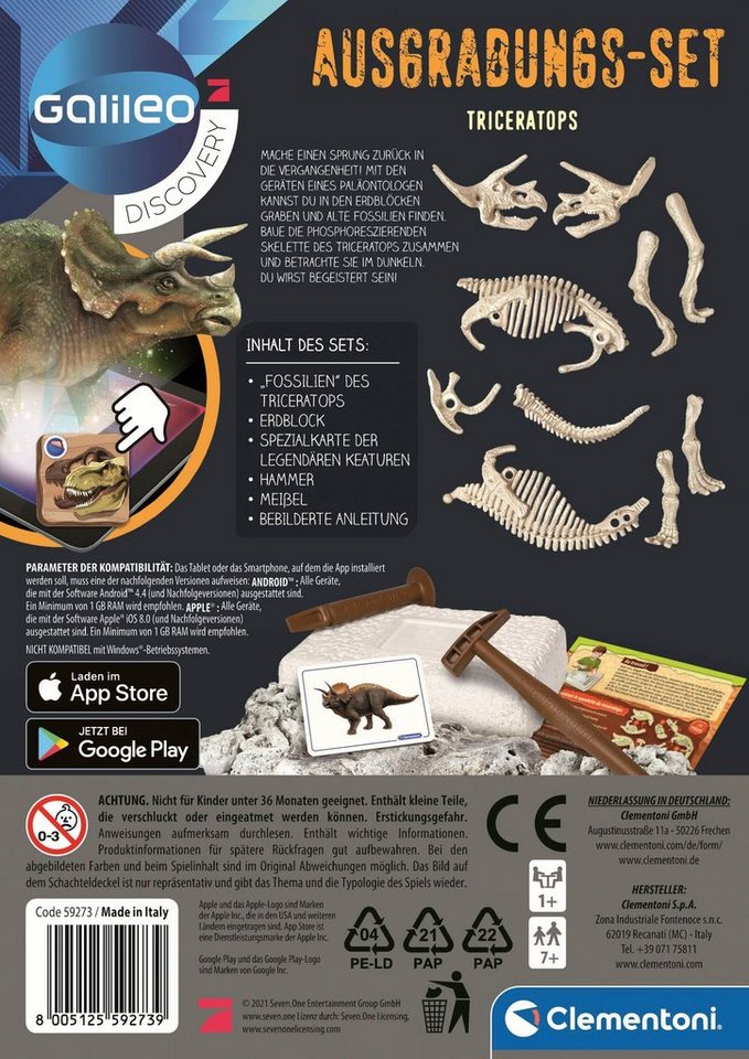 Clementoni® Experimentierkasten Galileo, Ausgrabungs-Set Triceratops, Made in Europe – Bild 5 von 5