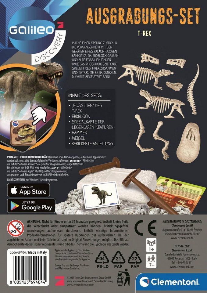 Clementoni® Experimentierkasten Galileo, Ausgrabungs-Set T-Rex, Made in Europe – Bild 3 von 3