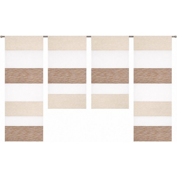 Clever-Kauf-24 Scheibengardine 4-teiliges Mini-Flächenvorhang-Set in beige weiß 2291-13 (4 St), Stangendurchzug, halbtransparent, Store