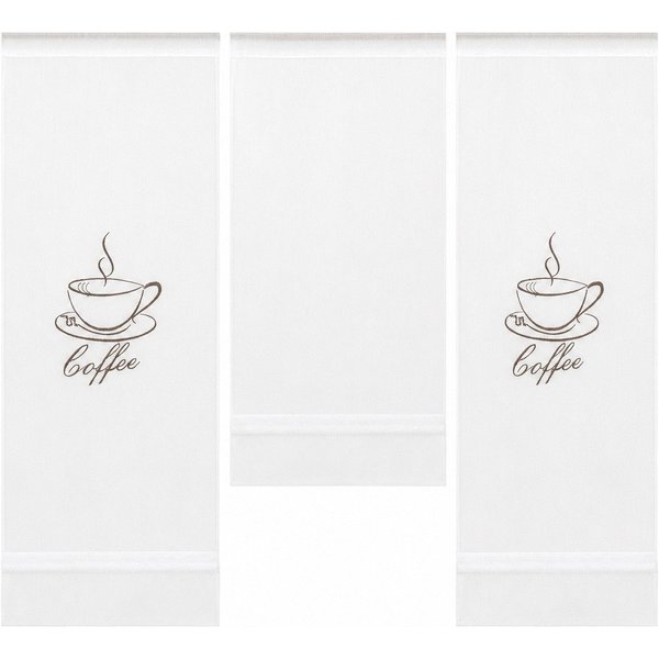 Clever-Kauf-24 Scheibengardine Design Mini Flächenvorhang Set weiß bestickt Kaffee 4057-01 (3 St), Stangendurchzug, transparent, bestickt