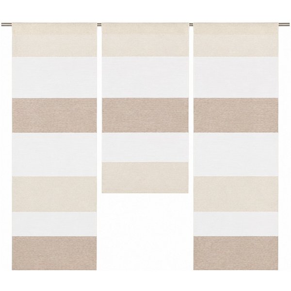 Clever-Kauf-24 Scheibengardine Mini Flächenvorhang 2280-13 beige weiß 3tlg., Miniflächenvorhang (3 St), Stangendurchzug, halbtransparent, gewebt