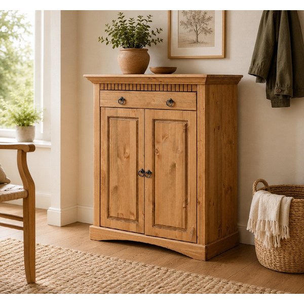 Clever-Moebel Kommode 2 trg Kommode aus Kiefernholz Schrank Sideboard, Breiet: 84cm, Tiefe: 39cm, Höhe: 97cm