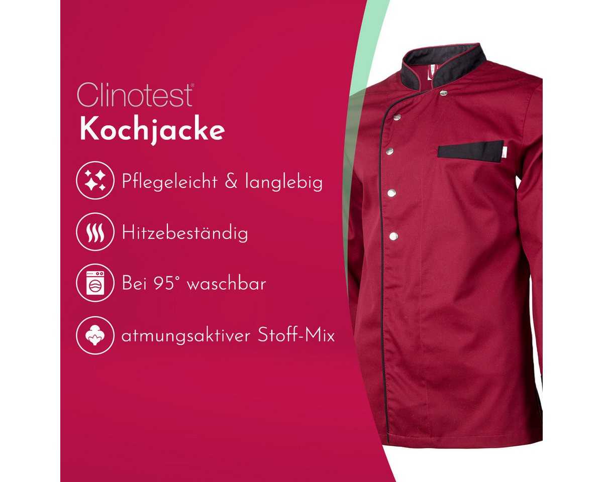 Clinotest Kochjacke langarm - 95 Grad waschbare, kochfeste Kochjacken ohne Einlaufen (1-St) Kochhemd aus 65% Polyester, 35% Baumwolle, mit Druckknopfverschluss – Bild 2 von 5