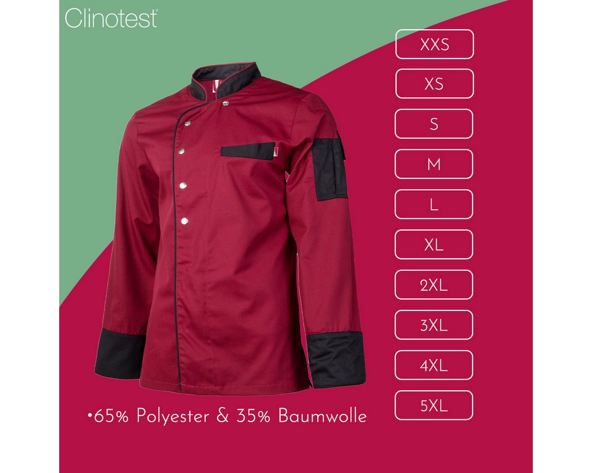 Clinotest Kochjacke langarm - 95 Grad waschbare, kochfeste Kochjacken ohne Einlaufen (1-St) Kochhemd aus 65% Polyester, 35% Baumwolle, mit Druckknopfverschluss – Bild 3 von 5