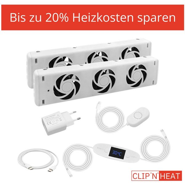 CLIP & SHADE Heizkörperventilator Double Set mit 2x Ventilator, Heizkörperverstärker, Heizungslüfter