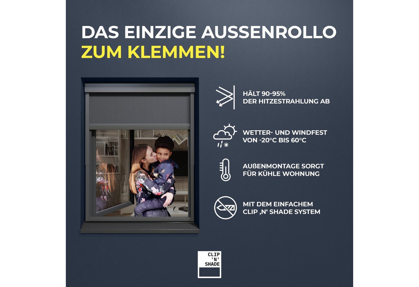 Rollo Außenrollo ohne Bohren (Grau, Transparent) für Fenster CLIP & SHADE, CLIP & SHADE – Bild 3 von 5