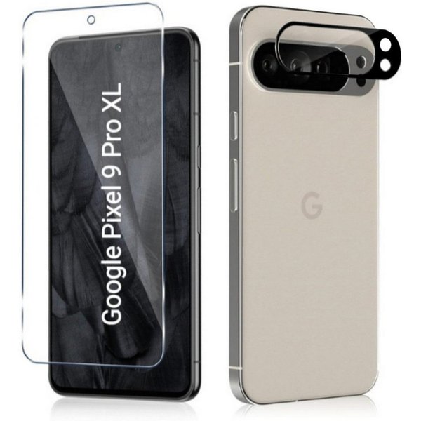 CLM-Tech Displayschutzglas 1X Schutzfolie für Google Pixel 9 Pro XL Panzerfolie 1X Kameraschutz für Google Pixel 9 Pro XL 6,8 Zoll, 2er Set Kameraglas Panzergla