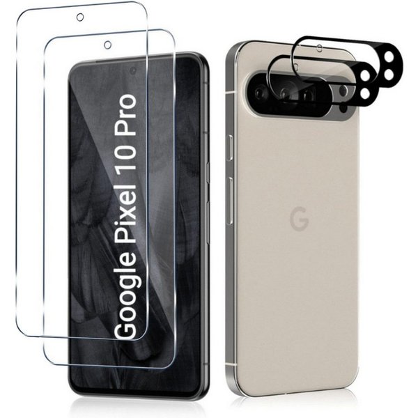 CLM-Tech Displayschutzglas 2X für Google Pixel 10 Pro 6,3 Zoll, Panzerfolie 2X Kameraschutz 4er Set Kameraglas Panzerglas 9H Glas Folie, 4 Stück, Anti-Fingerabd
