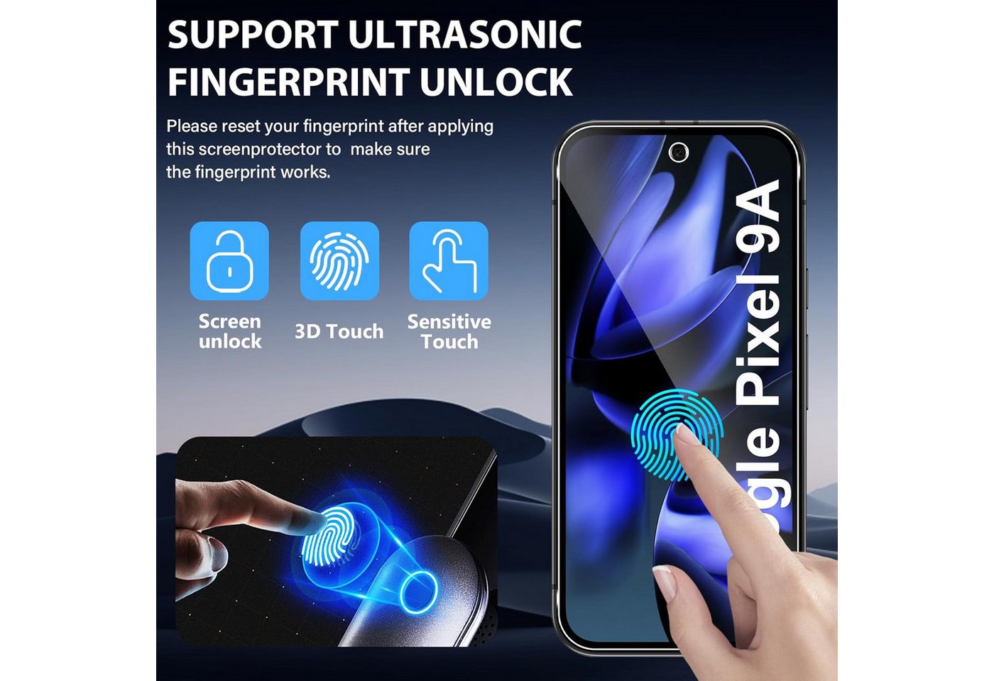 CLM-Tech Displayschutzglas 2x für Google Pixel 9a Panzerfolie für Google Pixel 9a, Panzerglas Folie - Anti-Fingerabdruck kratzfest kristallklar -, 2 Stück, Gehä – Bild 4 von 5