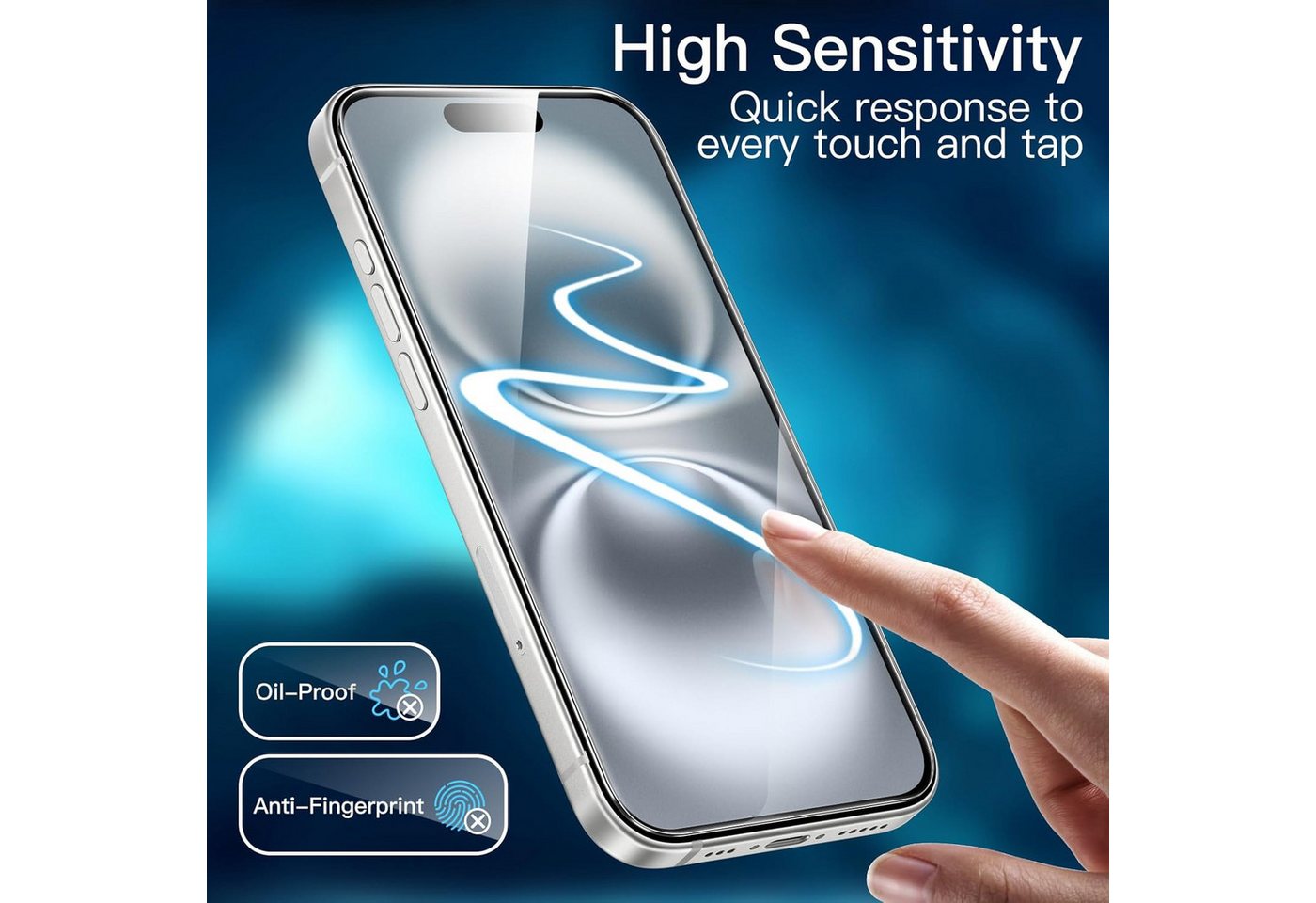 CLM-Tech Displayschutzglas 2x für iPhone 16 Plus 6,7 Zoll, Panzerglas Folie - Anti-Fingerabdruck und kratzfest -, 2 Stück, Kristallklar – Bild 5 von 5