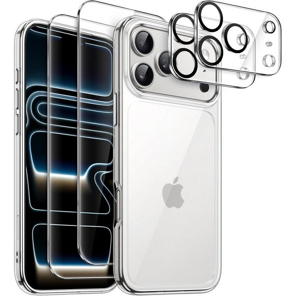 CLM-Tech Displayschutzglas 2X für iPhone 17 Pro MAX 6,9 Zoll, Panzerfolie 2X Kameraschutz 4er Set Kameraglas Panzerglas 9H Glas Folie, 4 Stück, Anti-Fingerabdru