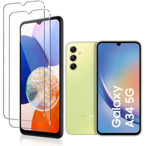 CLM-Tech Displayschutzglas 2x für Samsung Galaxy A34 5G - Panzerfolie für Samsung Galaxy A34 5G, - Panzerglas Folie - Schutzfolie Anti-Fingerabdruck und kratzfe