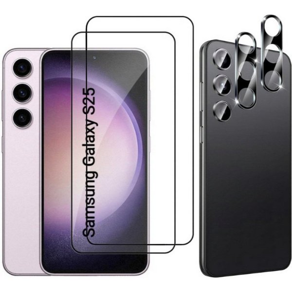CLM-Tech Displayschutzglas 2X für Samsung Galaxy S25 Panzerfolie 2X Kameraschutz für Samsung Galaxy S25 6,17 Zoll, 4er Set Kameraglas Panzerglas Displayschutz 9