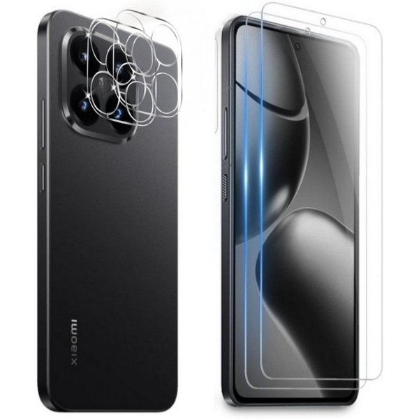 CLM-Tech Displayschutzglas 2X für Xiaomi 15T, Panzerfolie 2X Kameraschutz 4er Set Kameraglas Panzerglas 9H Glas Folie, 4 Stück, Anti-Fingerabdruck und blasenfre
