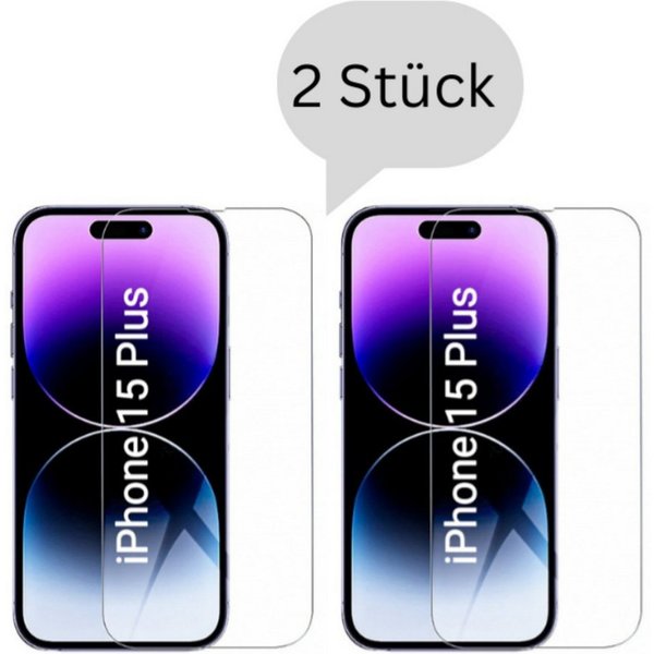 CLM-Tech Displayschutzglas 2x Schutzfolie für iPhone 15 Plus - Panzerfolie für Apple iPhone 15 Plus, - Panzerglas Folie - Anti-Fingerabdruck und kratzfest -, 2 
