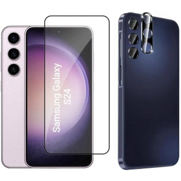 CLM-Tech Displayschutzglas 2X Schutzfolie für Samsung Galaxy S24 Panzerfolie Kameraschutz für Samsung Galaxy S24, 2er Set Kameraglas Panzerglas Displayschutz 9H