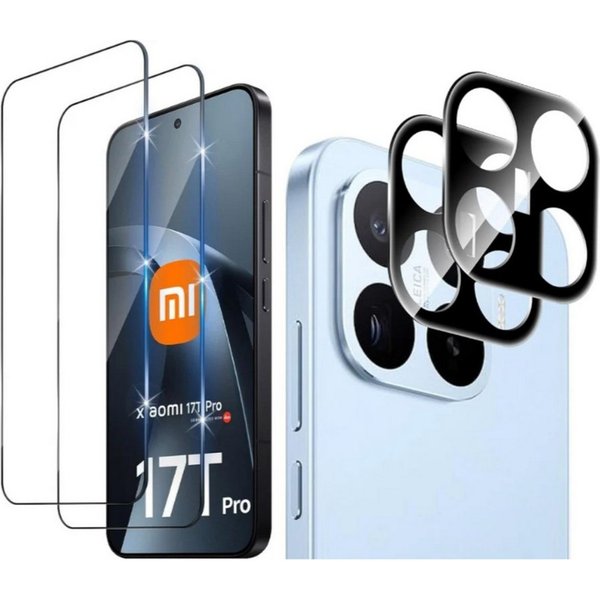 CLM-Tech Displayschutzglas 2X und Kameraschutz 2X für Xiaomi 17T Pro / Xiaomi 17T für Xiaomi 17T Pro, - Spar-Set (2x Display Panzerglas und 2x Kameraglas), 4 St