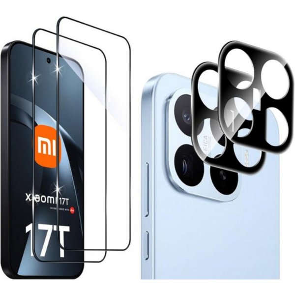 CLM-Tech Displayschutzglas 2X und Kameraschutz 2X für Xiaomi 17T Pro / Xiaomi 17T für Xiaomi 17T, - Spar-Set (2x Display Panzerglas und 2x Kameraglas), 4 Stück,
