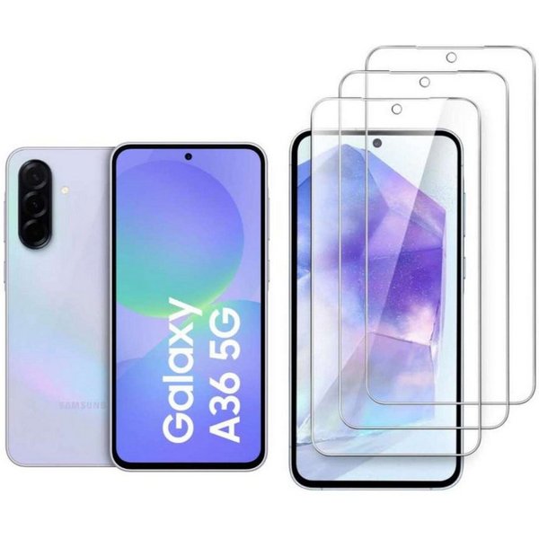 CLM-Tech Displayschutzglas 3X für Samsung Galaxy A36 5G, Panzerglas Folie - Anti-Fingerabdruck und kratzfest -, 3 Stück, Kristallklar